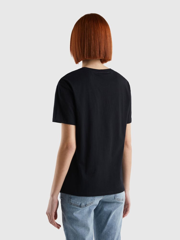 Benetton Kort Sleeve 100% Katoenen T-shirts Dames Zwart | BE619238