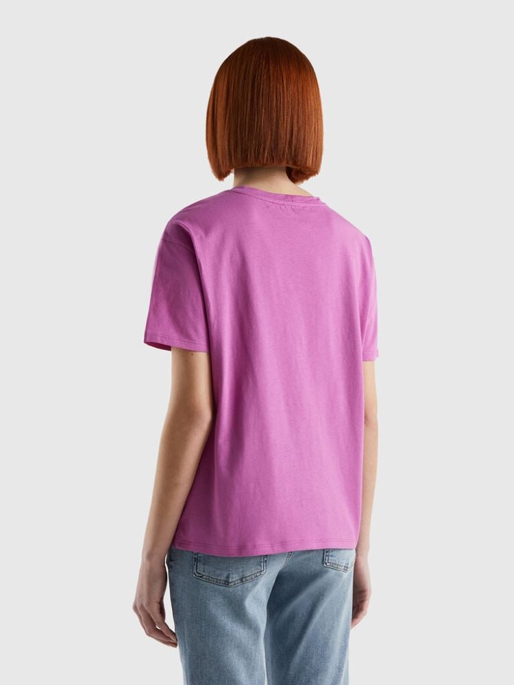 Benetton Kort Sleeve 100% Katoenen T-shirts Dames Roze | BE820045