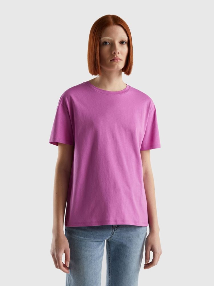 Benetton Kort Sleeve 100% Katoenen T-shirts Dames Roze | BE820045