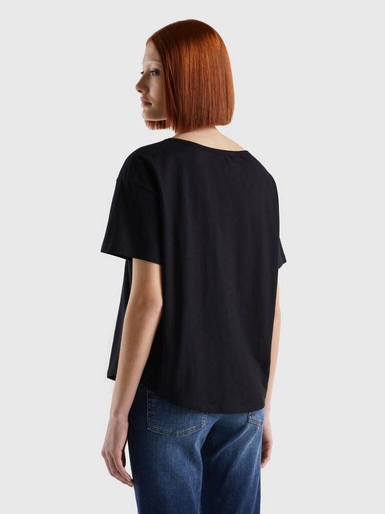 Benetton Kort Sleeve Lichtgewicht Katoenen T-shirts Dames Zwart | BE536039