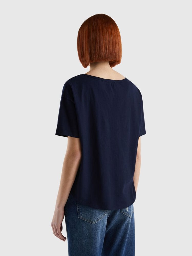 Benetton Kort Sleeve Lichtgewicht Katoenen T-shirts Dames Donkerblauw | BE738987