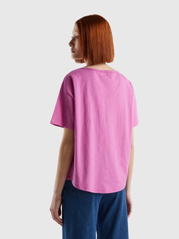 Benetton Kort Sleeve Lichtgewicht Katoenen T-shirts Dames Roze | BE762526