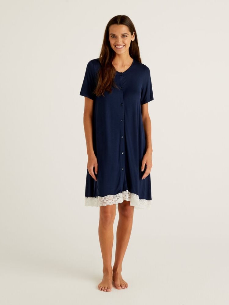 Benetton Kort Sleeve Nightshirt Nightshirts Dames Donkerblauw | BE889379