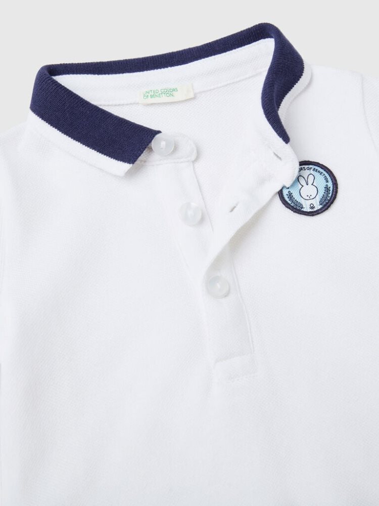 Benetton Kort Sleeve Patch Poloshirt Kinderen Wit | BE246440