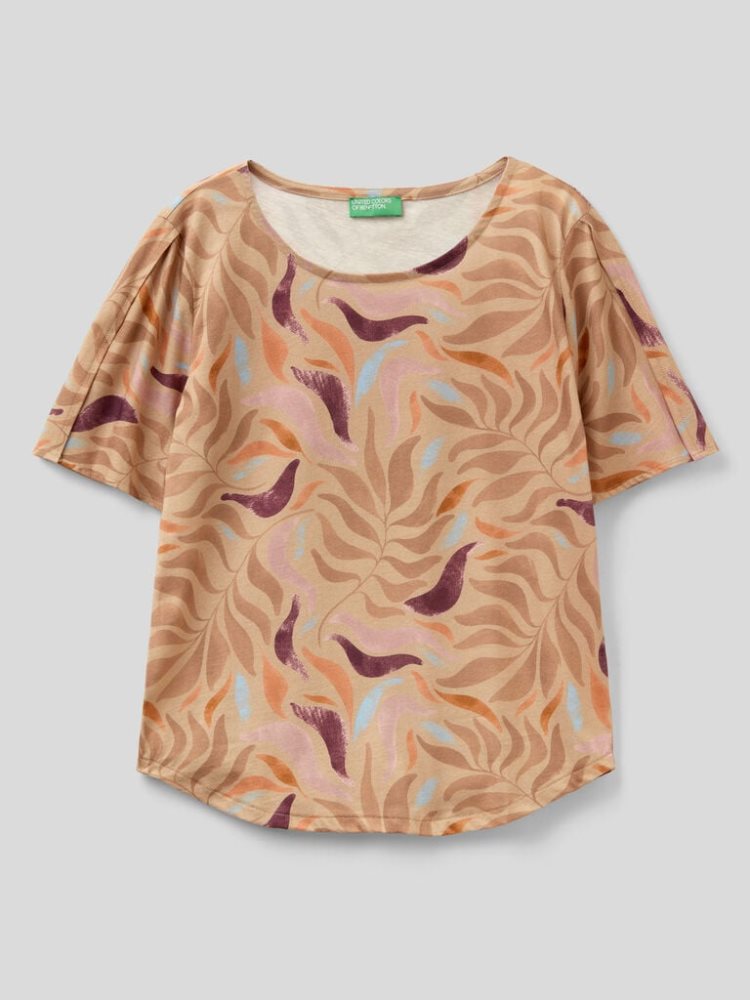 Benetton Kort Sleeve Patterned T-shirts Dames Bruin | BE037257