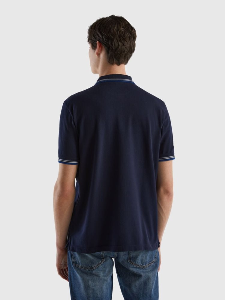 Benetton Kort Sleeve Stretch Katoenen Poloshirt Heren Donkerblauw | BE152881