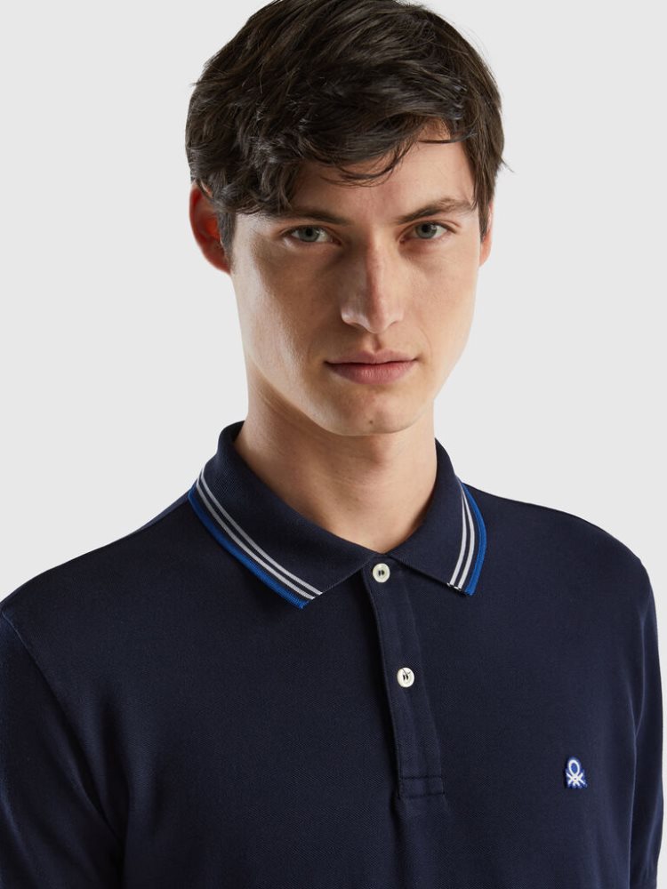 Benetton Kort Sleeve Stretch Katoenen Poloshirt Heren Donkerblauw | BE152881