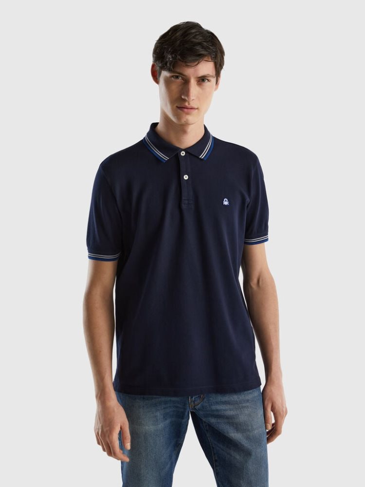 Benetton Kort Sleeve Stretch Katoenen Poloshirt Heren Donkerblauw | BE152881