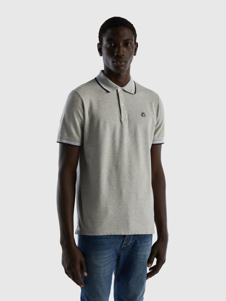 Benetton Kort Sleeve Stretch Katoenen Poloshirt Heren Lichtgrijs | BE168018