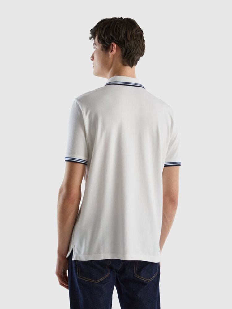 Benetton Kort Sleeve Stretch Katoenen Poloshirt Heren Wit | BE527109