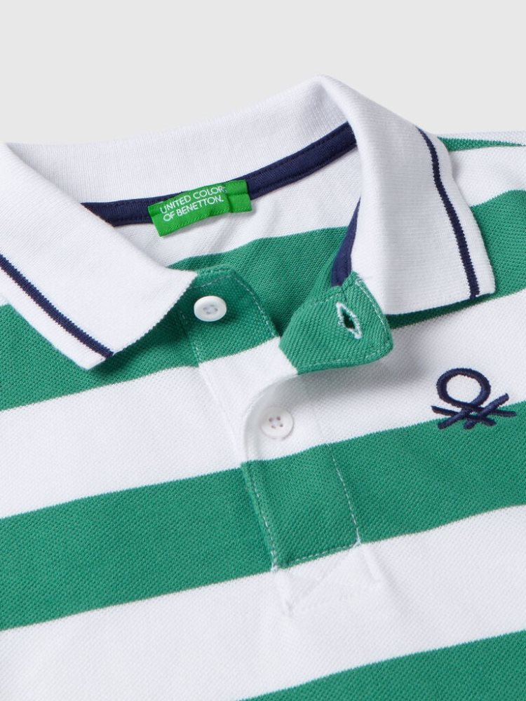 Benetton Kort Sleeve Stripes Poloshirt Kinderen Groen | BE083278