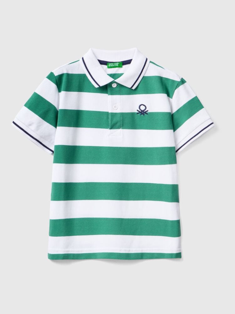 Benetton Kort Sleeve Stripes Poloshirt Kinderen Groen | BE083278