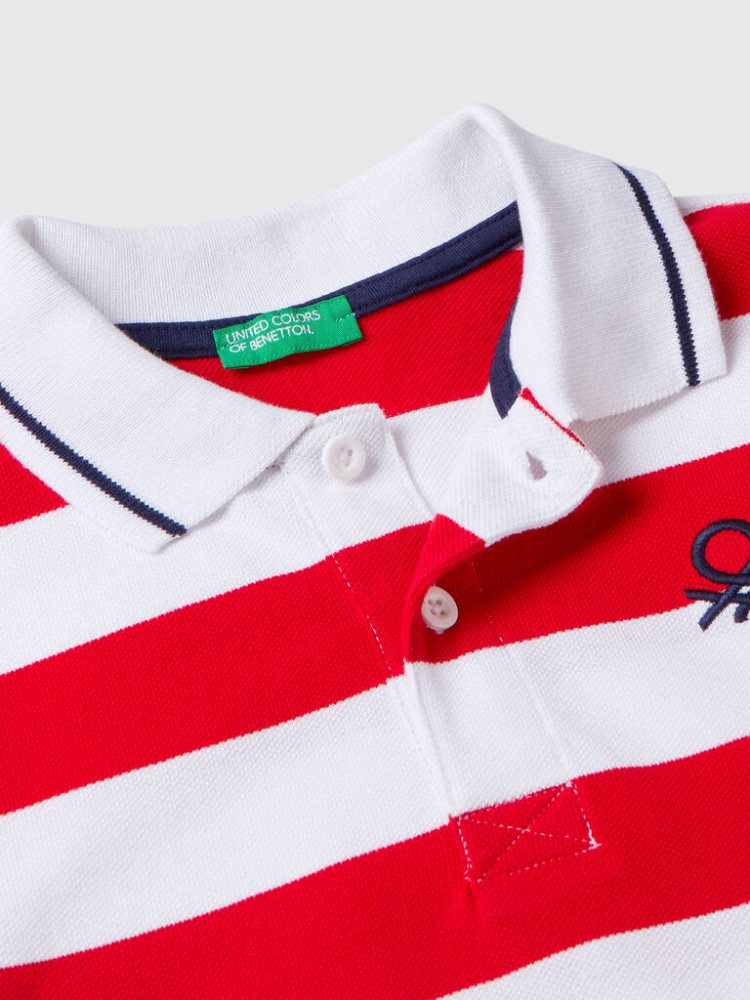 Benetton Kort Sleeve Stripes Poloshirt Kinderen Rood | BE088094