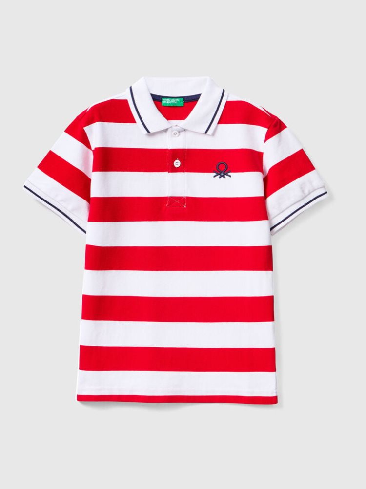 Benetton Kort Sleeve Stripes Poloshirt Kinderen Rood | BE088094