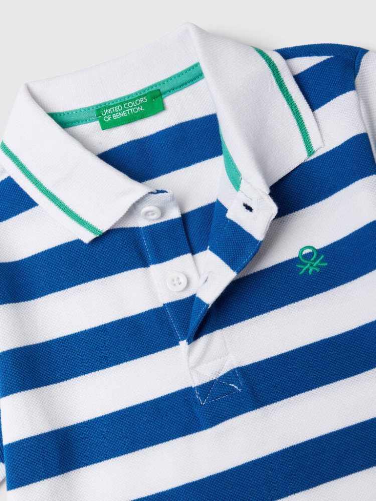 Benetton Kort Sleeve Stripes Poloshirt Kinderen Blauw | BE168913