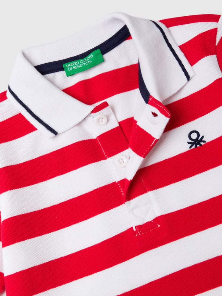 Benetton Kort Sleeve Stripes Poloshirt Kinderen Rood | BE301418