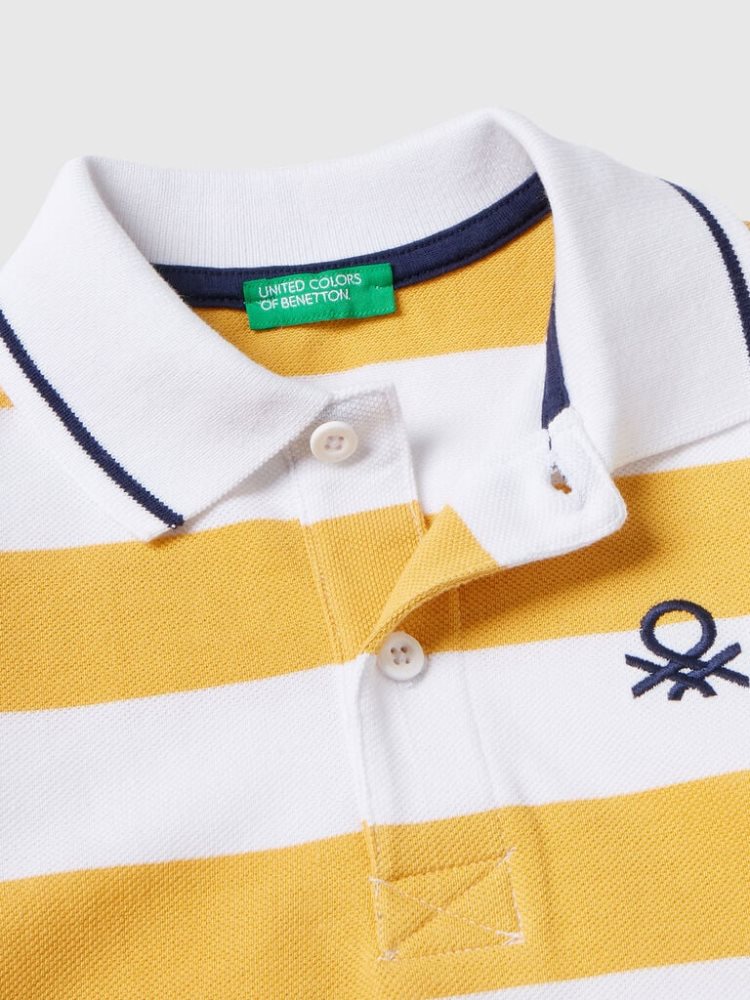 Benetton Kort Sleeve Stripes Poloshirt Kinderen Geel | BE314973