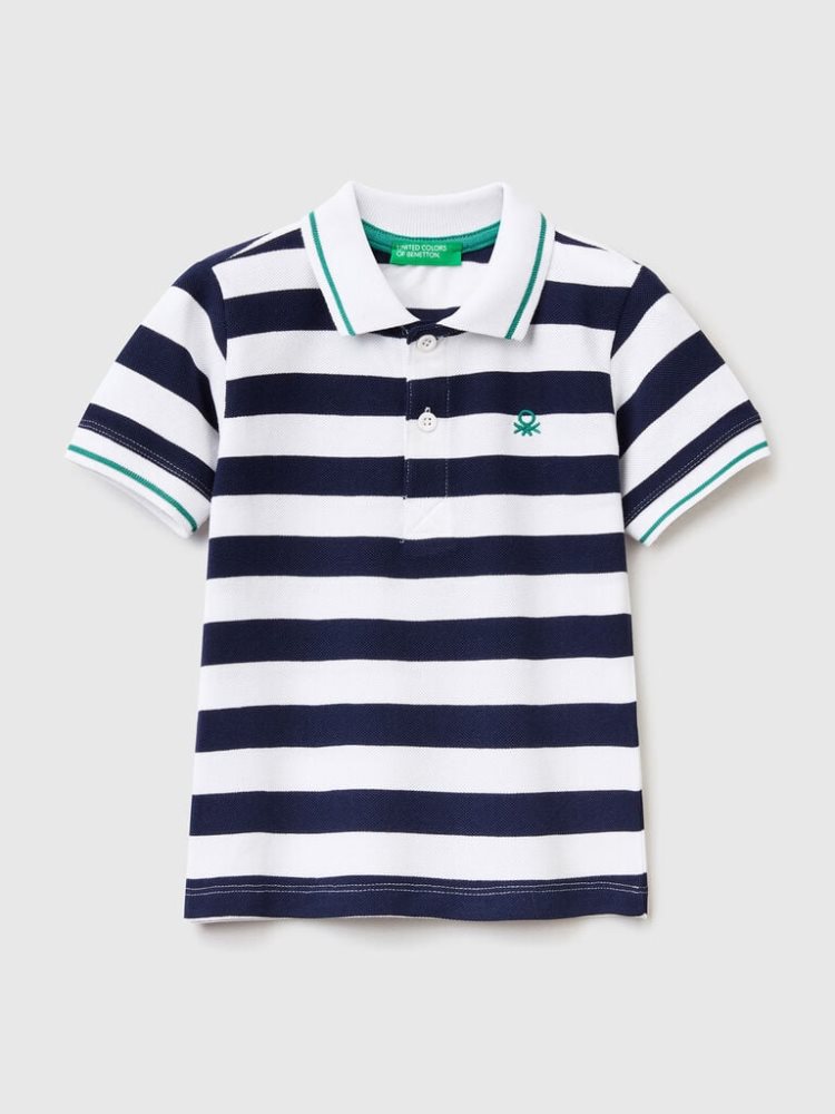 Benetton Kort Sleeve Stripes Poloshirt Kinderen Donkerblauw | BE758941