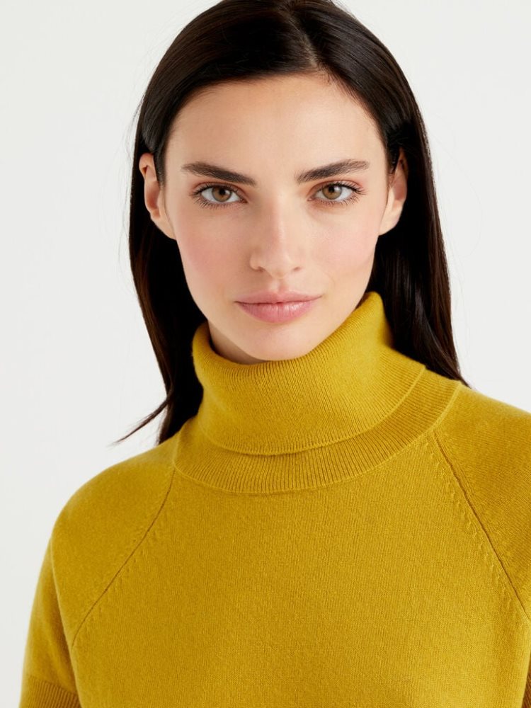 Benetton Kort Sleeve Turtleneck High Neck Sweaters Dames Geel | BE339950