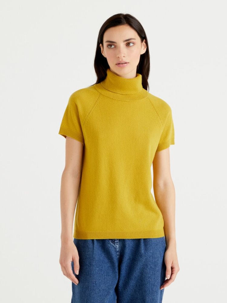 Benetton Kort Sleeve Turtleneck High Neck Sweaters Dames Geel | BE339950