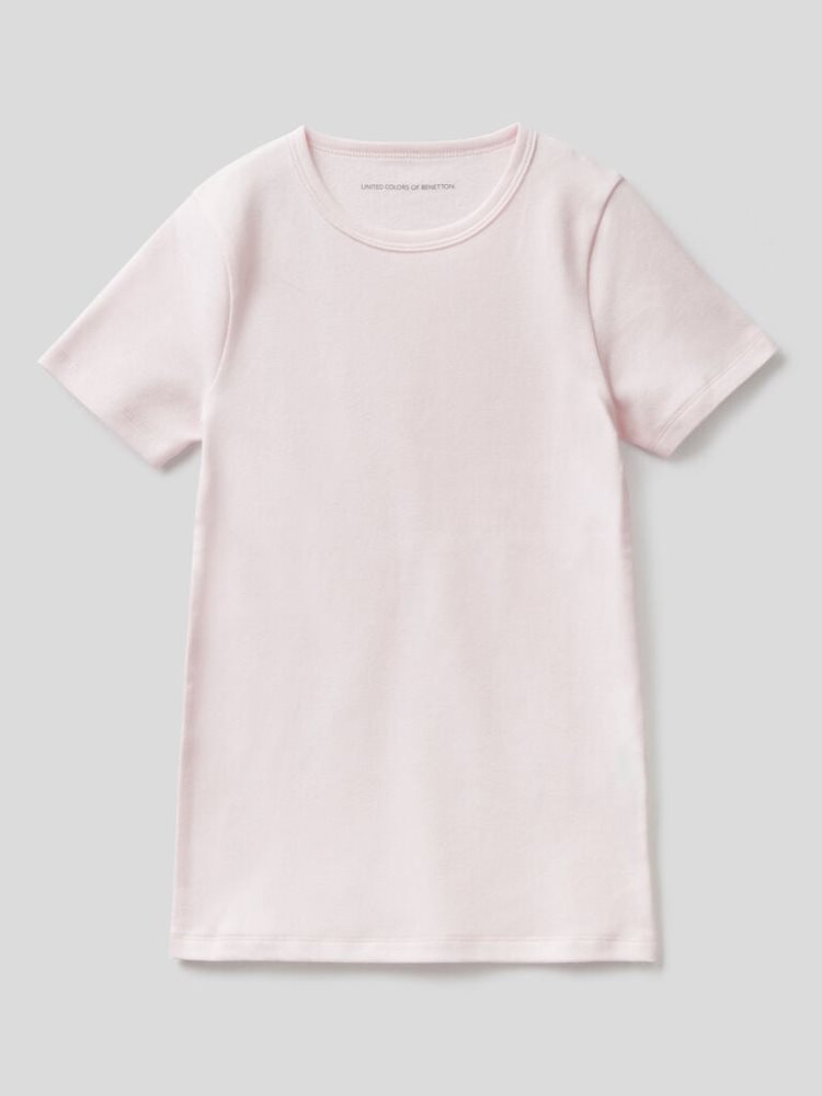 Benetton Kort Sleeve Warm Katoenen T-shirts Kinderen Roze | BE752336