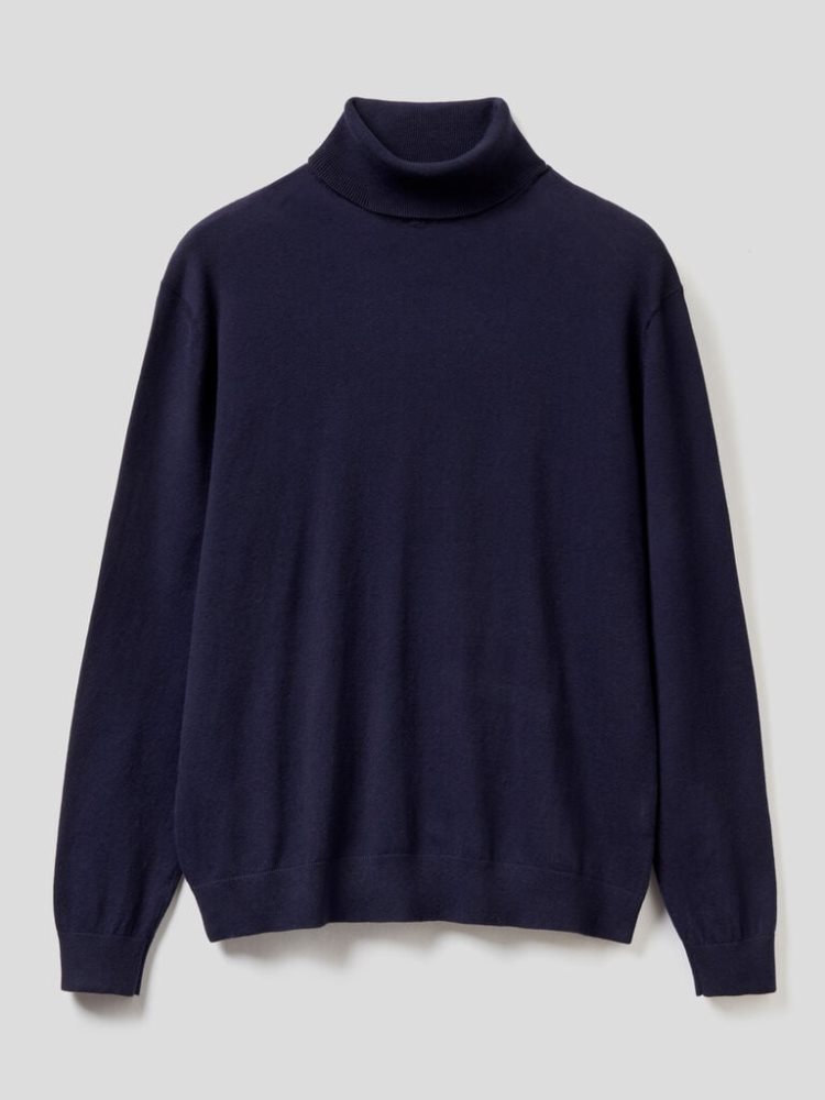 Benetton Lichtgewicht Katoenen Blend Turtleneck High Neck Sweaters Heren Donkerblauw | BE491724