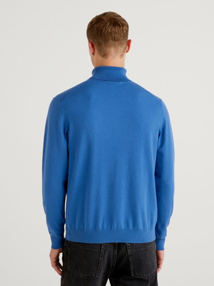 Benetton Lichtgewicht Katoenen Blend Turtleneck High Neck Sweaters Heren Blauw | BE914334