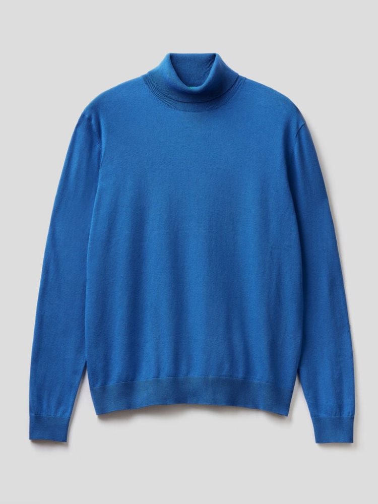 Benetton Lichtgewicht Katoenen Blend Turtleneck High Neck Sweaters Heren Blauw | BE914334