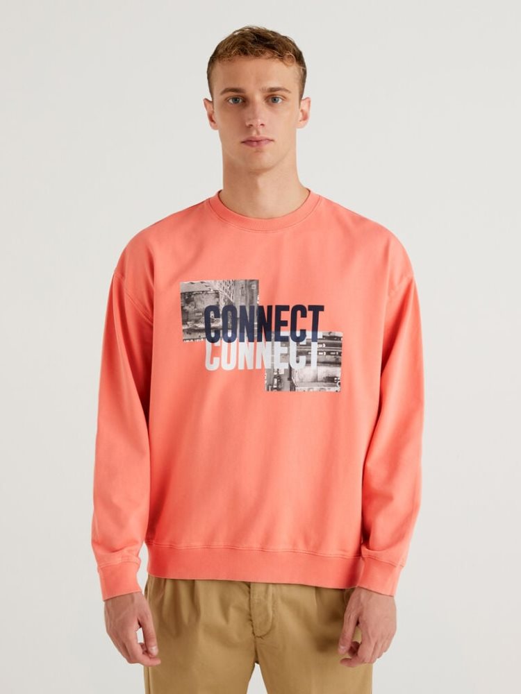 Benetton Lichtgewicht Organic Katoenen Sweatshirt Heren Peach | BE026221