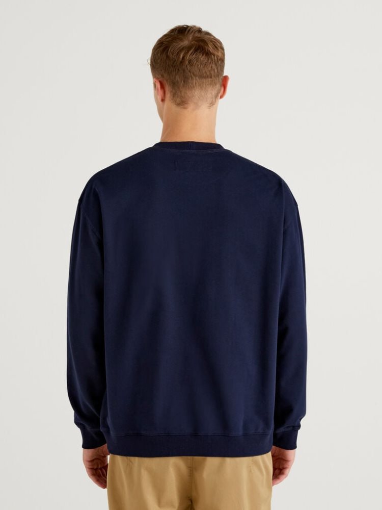 Benetton Lichtgewicht Organic Katoenen Sweatshirt Heren Donkerblauw | BE876197