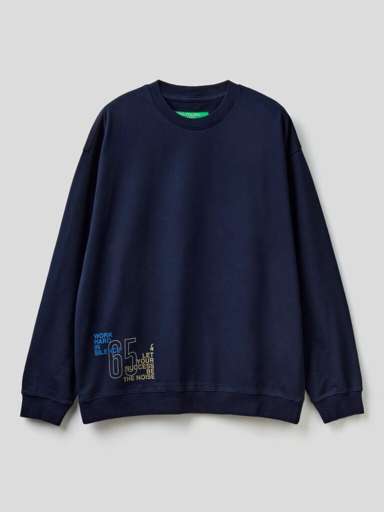 Benetton Lichtgewicht Organic Katoenen Sweatshirt Heren Donkerblauw | BE876197