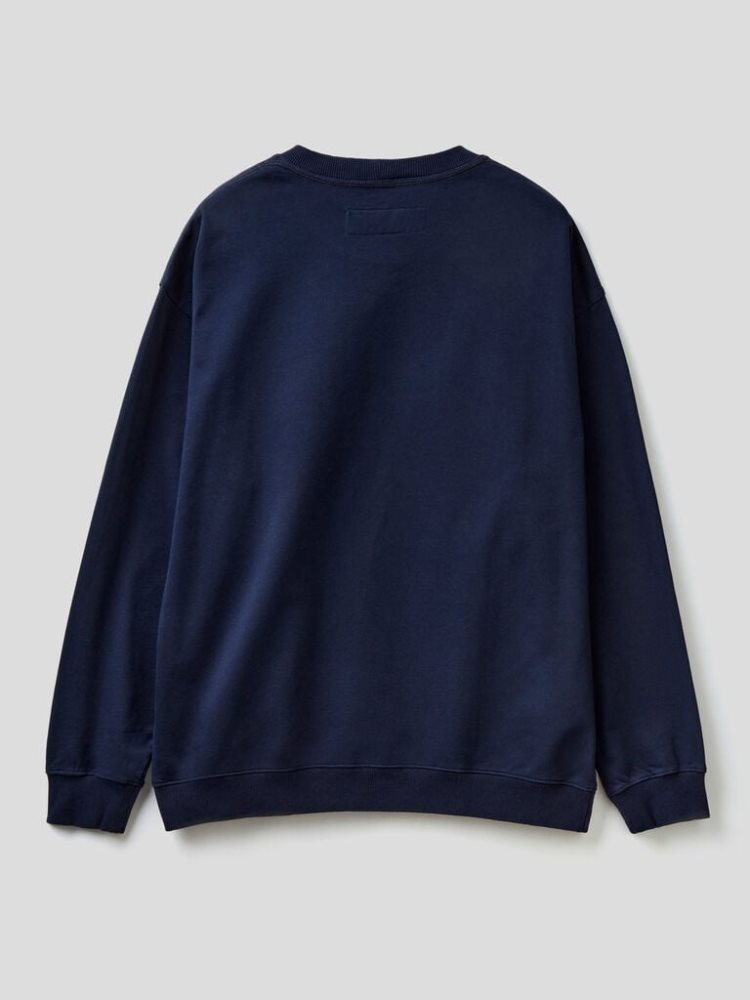 Benetton Lichtgewicht Organic Katoenen Sweatshirt Heren Donkerblauw | BE876197