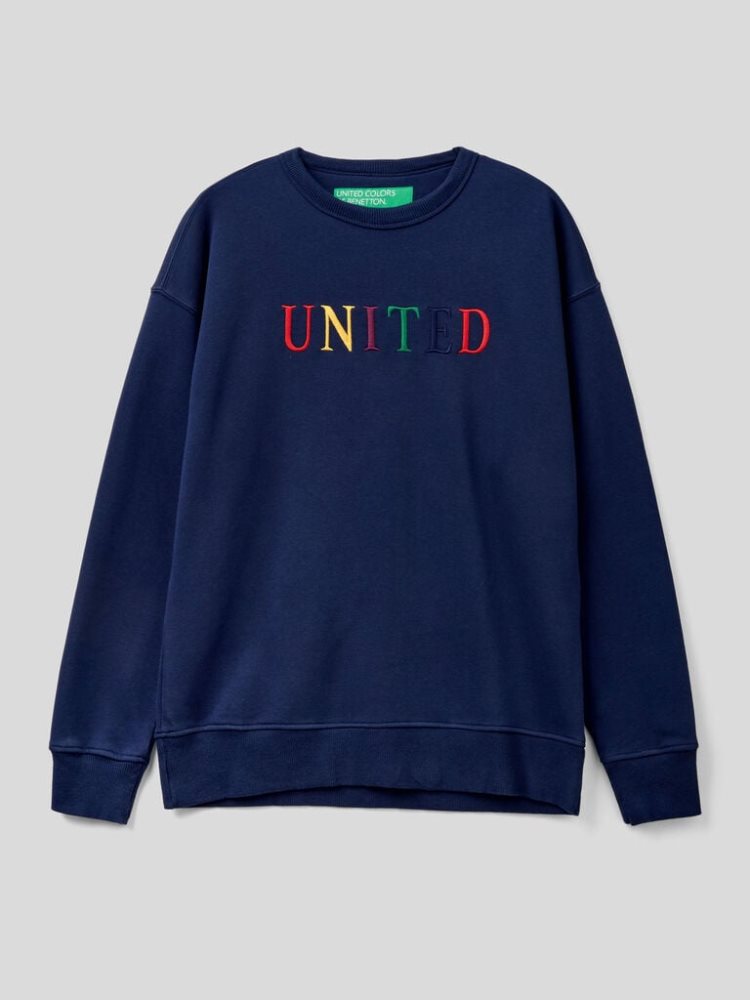 Benetton Logo Embroidery Sweatshirt Heren Blauw | BE686070