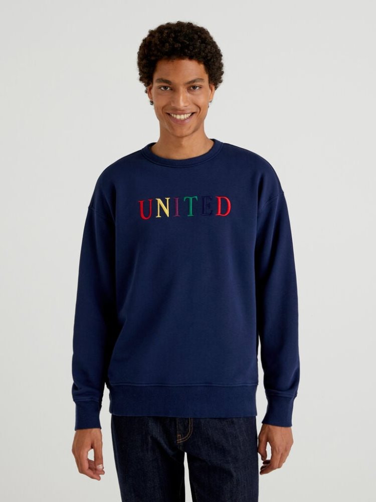 Benetton Logo Embroidery Sweatshirt Heren Blauw | BE686070