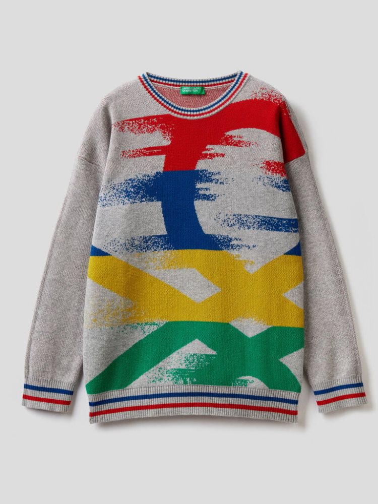 Benetton Logo Inlay Truien Kinderen Grijs | BE415073