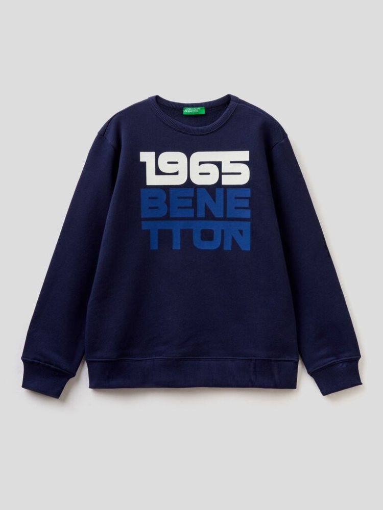 Benetton Logo Print Hoodie Kinderen Donkerblauw | BE143359