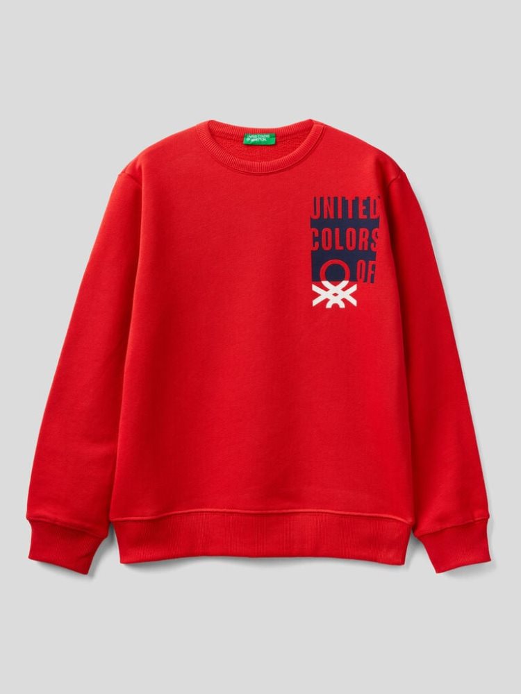 Benetton Logo Print Hoodie Kinderen Rood | BE195167