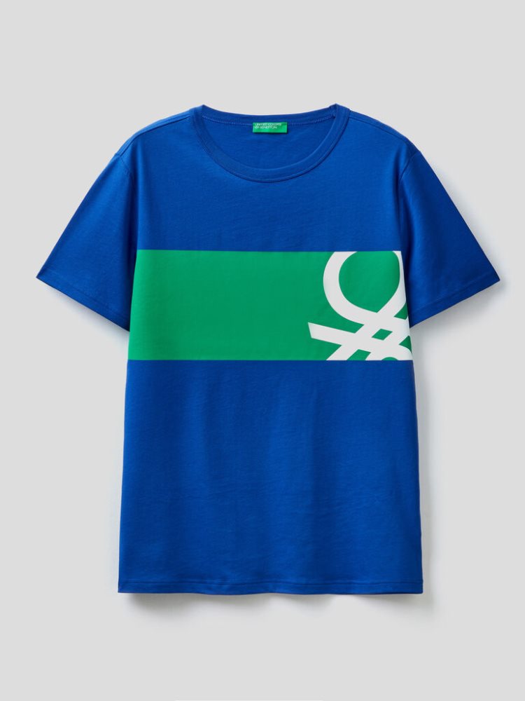 Benetton Logo Print Short Sleeve T-shirts Heren Blauw | BE477983