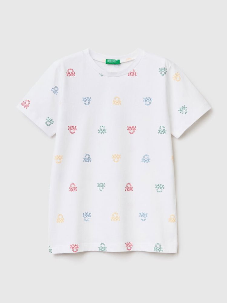 Benetton Logo Print Short Sleeve T-shirts Kinderen Wit | BE563814