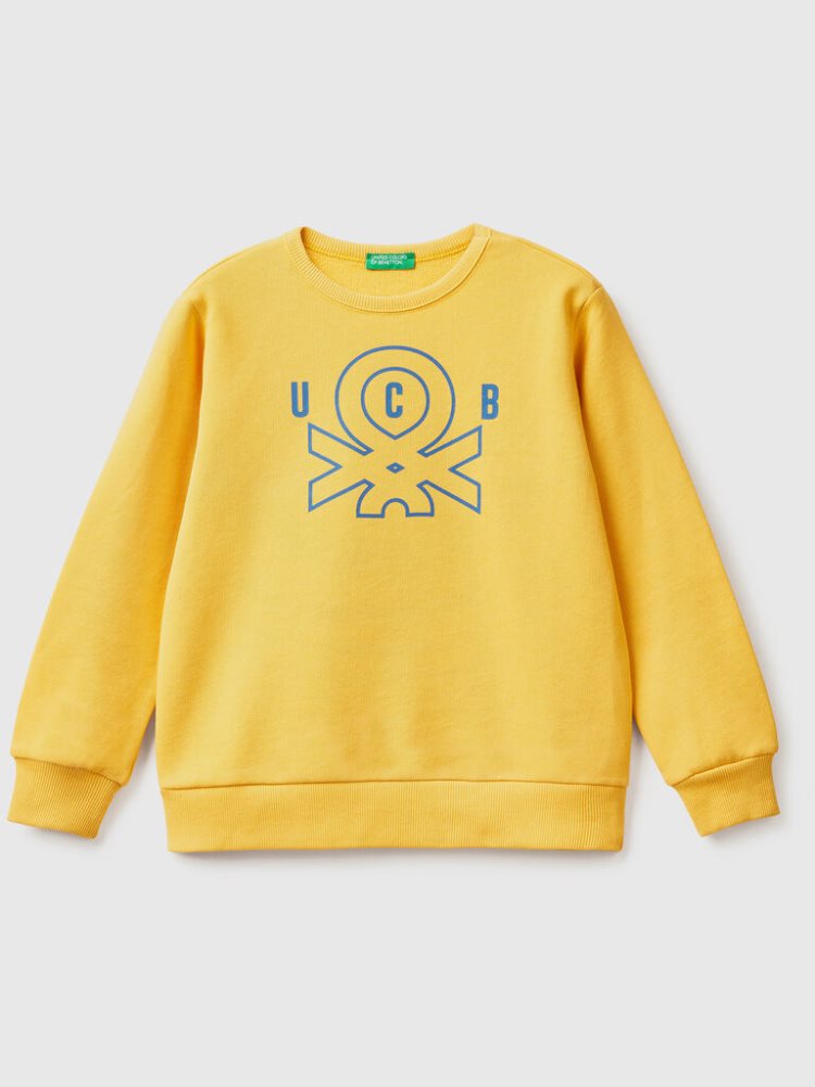 Benetton Logo Print Sweatshirt Kinderen Geel | BE024967