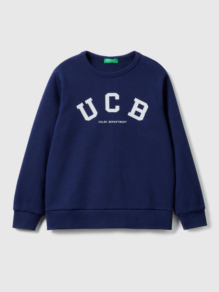 Benetton Logo Print Sweatshirt Kinderen Donkerblauw | BE493545