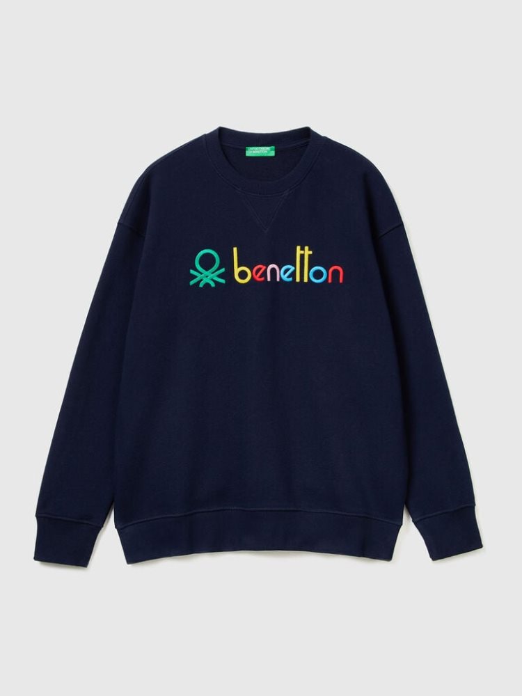 Benetton Logoed 100% Katoenen Sweatshirt Heren Donkerblauw | BE157065