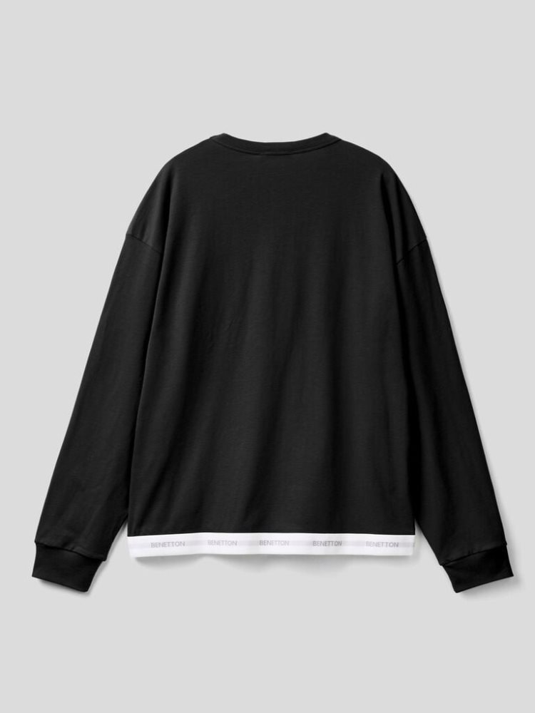 Benetton Logoed Elastic Sweatshirt Heren Zwart | BE423873