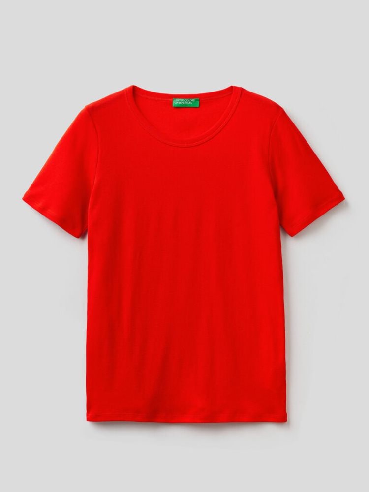 Benetton Long Fiber Katoenen Short Sleeve T-shirts Dames Rood | BE079989