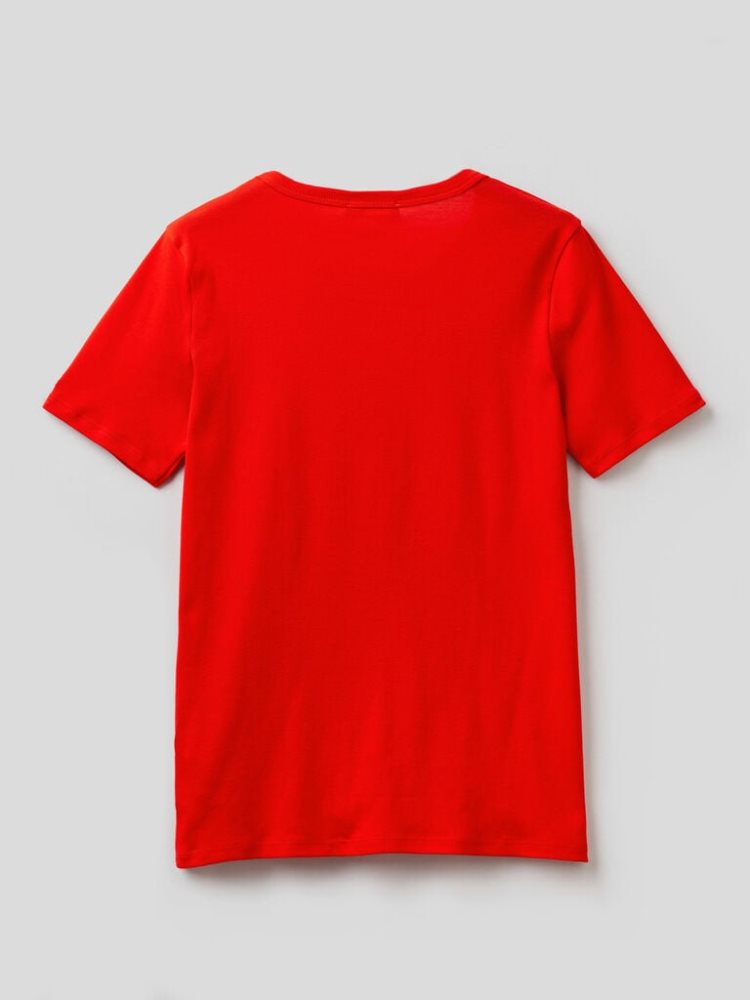 Benetton Long Fiber Katoenen Short Sleeve T-shirts Dames Rood | BE079989