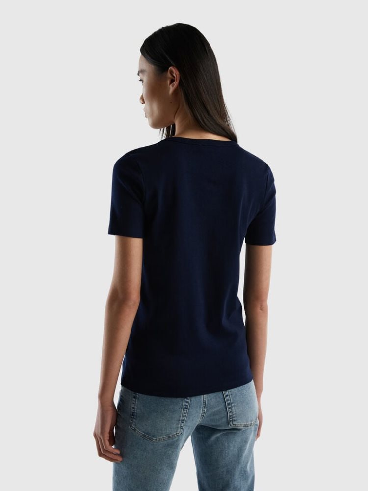 Benetton Long Fiber Katoenen Short Sleeve T-shirts Dames Donkerblauw | BE171138