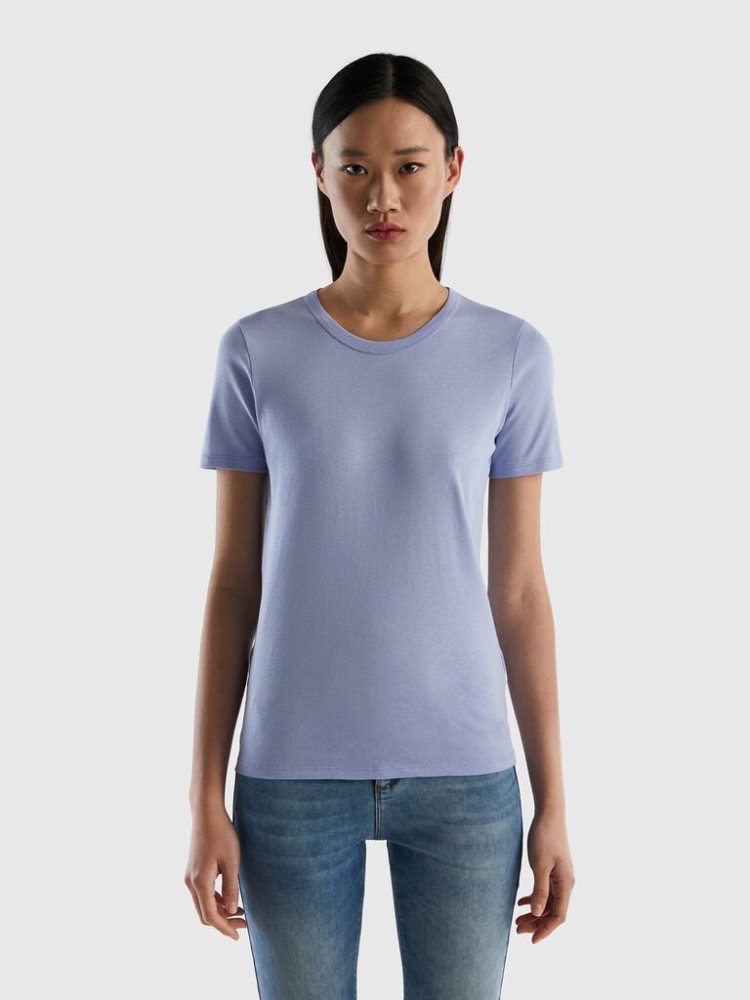 Benetton Long Fiber Katoenen Short Sleeve T-shirts Dames Lavendel | BE289475