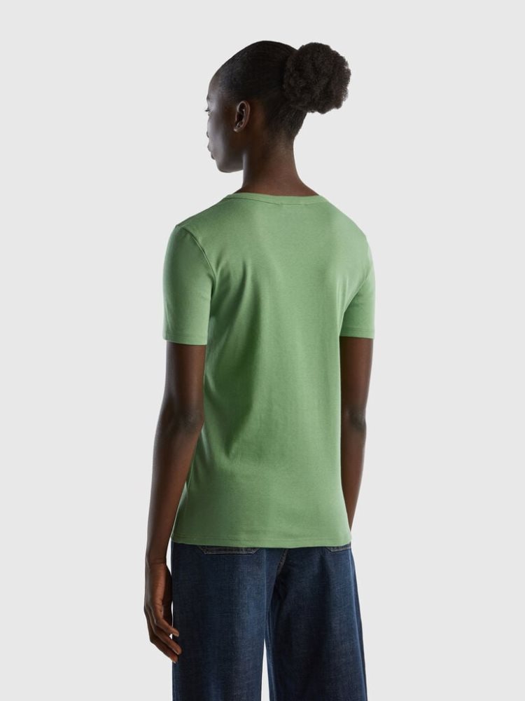 Benetton Long Fiber Katoenen Short Sleeve T-shirts Dames Groen | BE425787