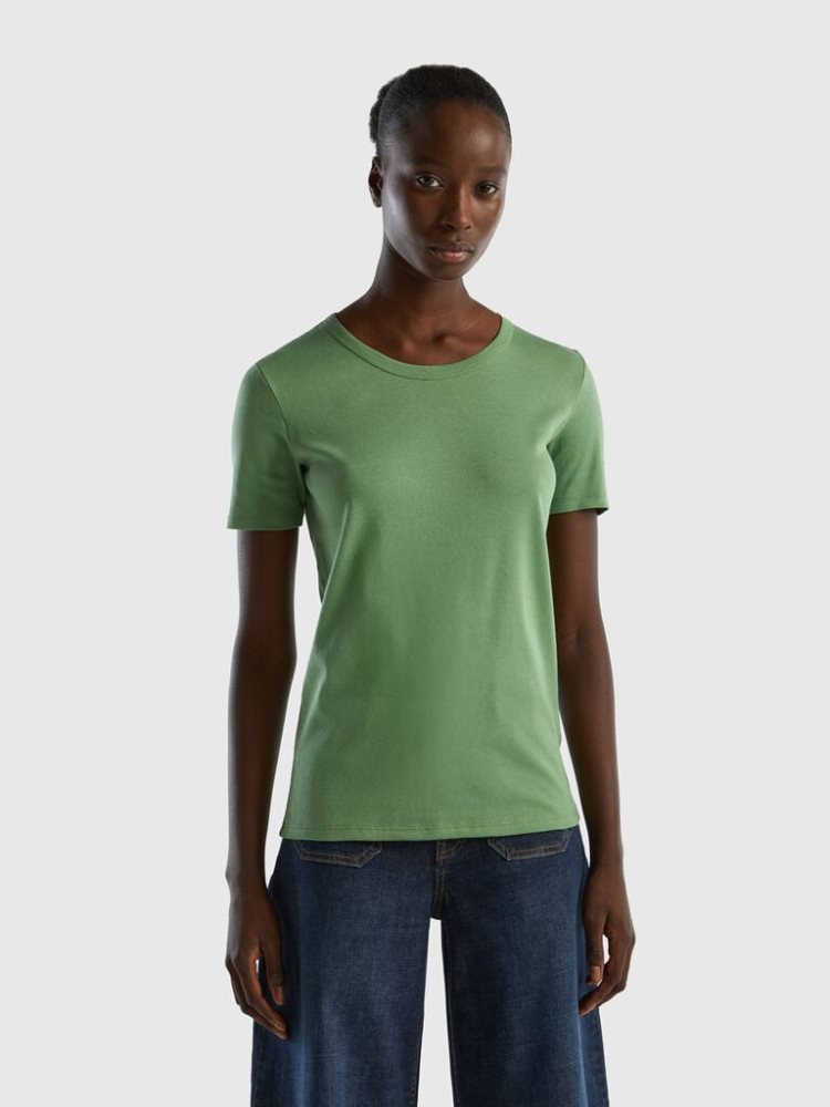 Benetton Long Fiber Katoenen Short Sleeve T-shirts Dames Groen | BE425787