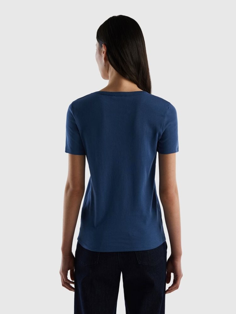 Benetton Long Fiber Katoenen Short Sleeve T-shirts Dames Blauw | BE433980